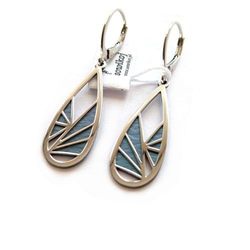 Kolczyki srebrne wiszące płatki z turkusowym tytanem