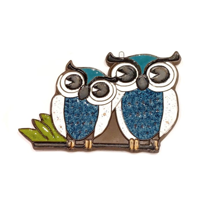 Dwie sowy - ceramiczna figurka do powieszenia na ścianie