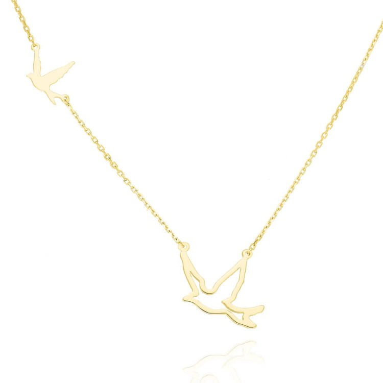 Srebrny pozłacany naszyjnik - łańcuszek 2 ptaszki - gołąbki