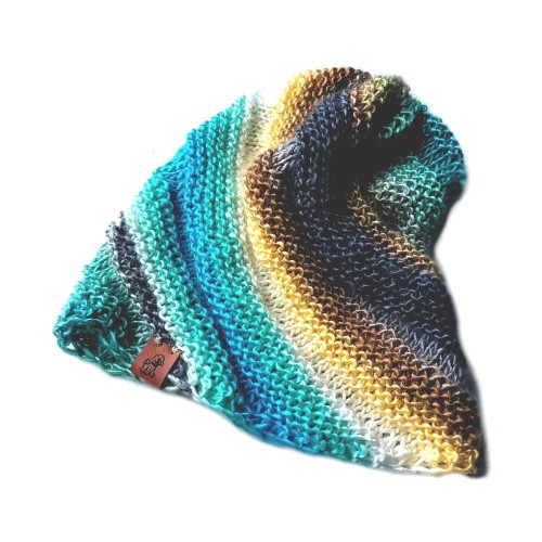 Ręcznie robiona wełniana czapka smerfetka w skośne paski