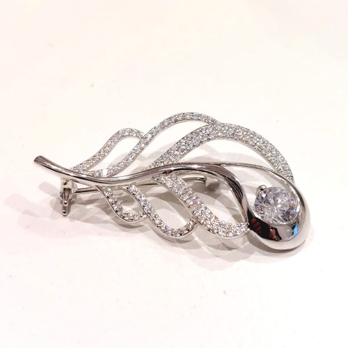 Srebro pr.925 rodowane, broszka pióro cyrkonie