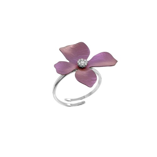 Przestrzenny kwiat 3D tytan opalizowany różowo i srebro 925