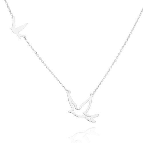 Srebrny naszyjnik - łańcuszek 2 ptaszki - gołąbki