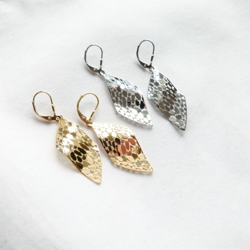 Lekkie delikatne i duże kolczyki wiszące romby - srebrne - próba 925