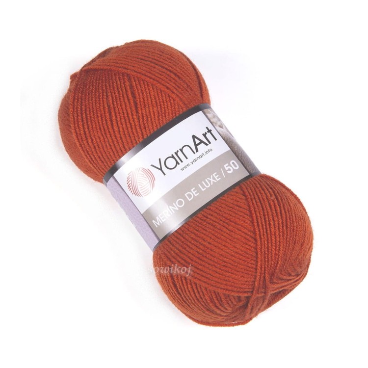 Włóczka Yarnart wełna z akrylem - grubsza w kolorze rudym pomarańczowym - Merino de Lux 3027.