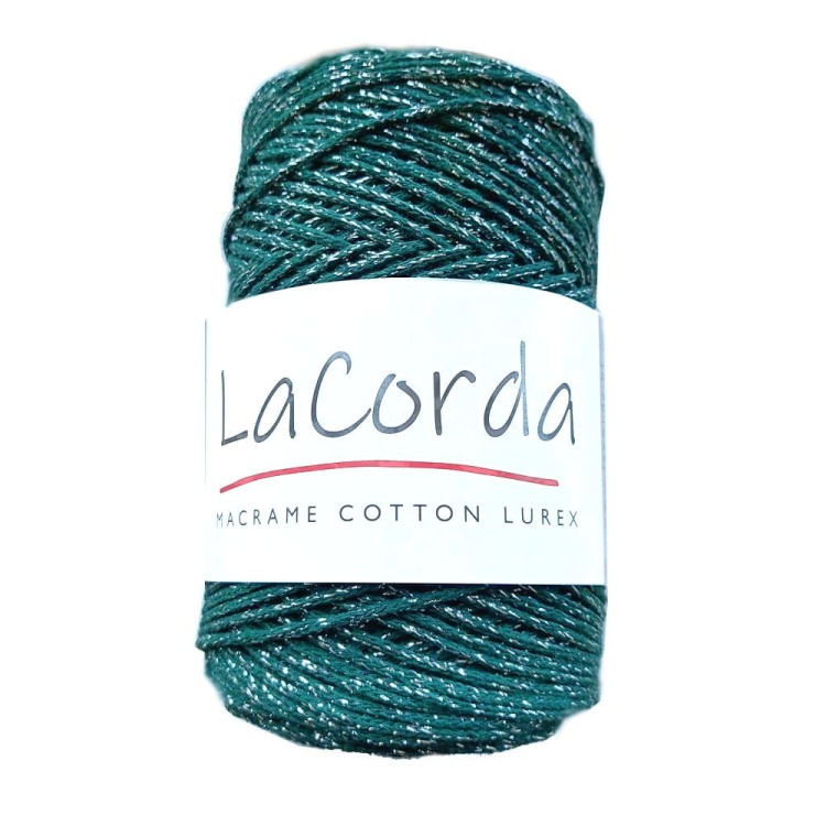 Sznurek do wiązania makramy i szydełkowania - butelkowa zieleń ciemna ze srebrną nitką lurex