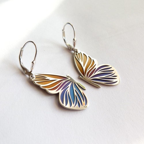 Tytan motyle kolczyki srebrne wiszące