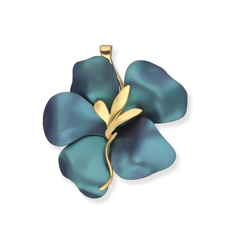 Srebrna pozłacana zawieszka kwiat 3d w wykonczeniu turkusowym
