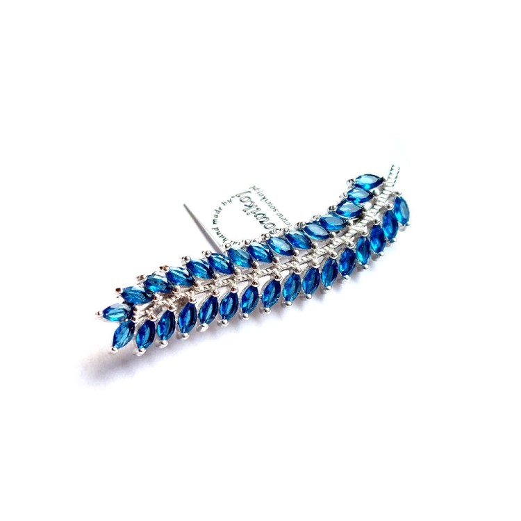 Duża broszka z cyrkoniami - niebieskimi i białymi - srebro próby 925