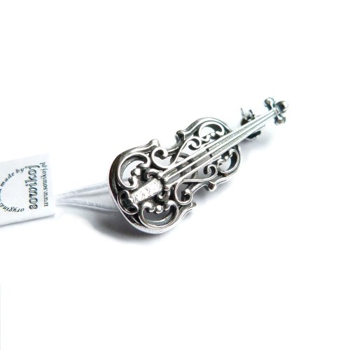 Srebrne skrzypce broszka - srebro 925 oksydowane