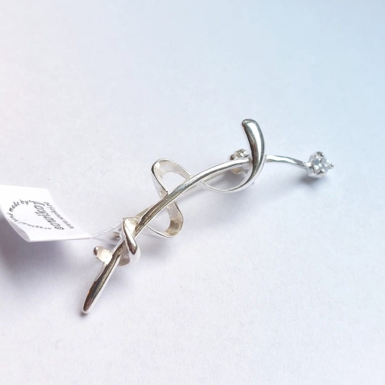 Srebrna brosza wąż - Esculap z cyrkonią - srebro 925