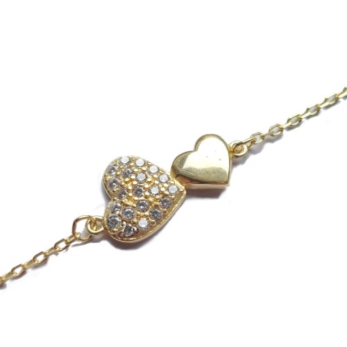 Srebrna pozłacana bransoletka z 2 serduszkami