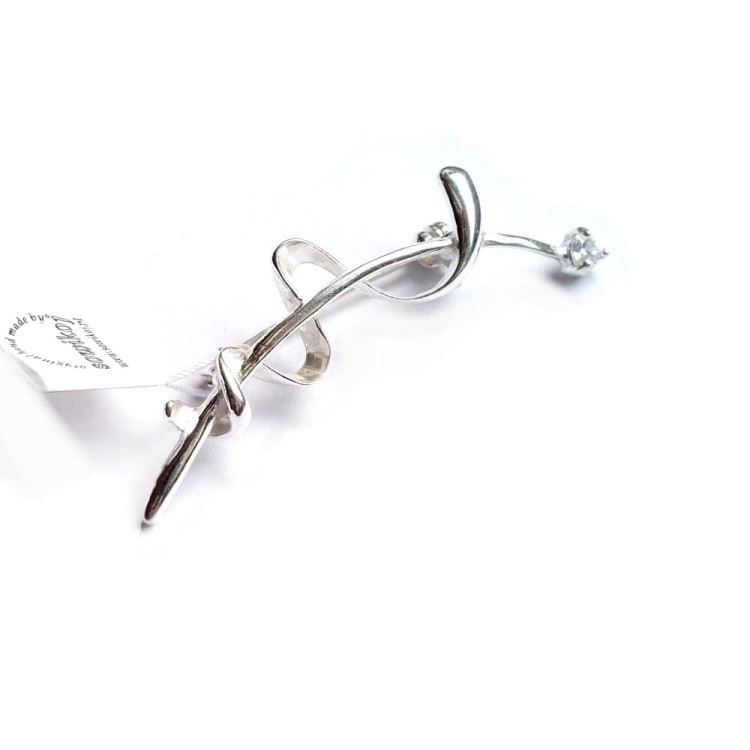 Srebrna broszka wąż na gałęzi z cyrkonią - srebro 925