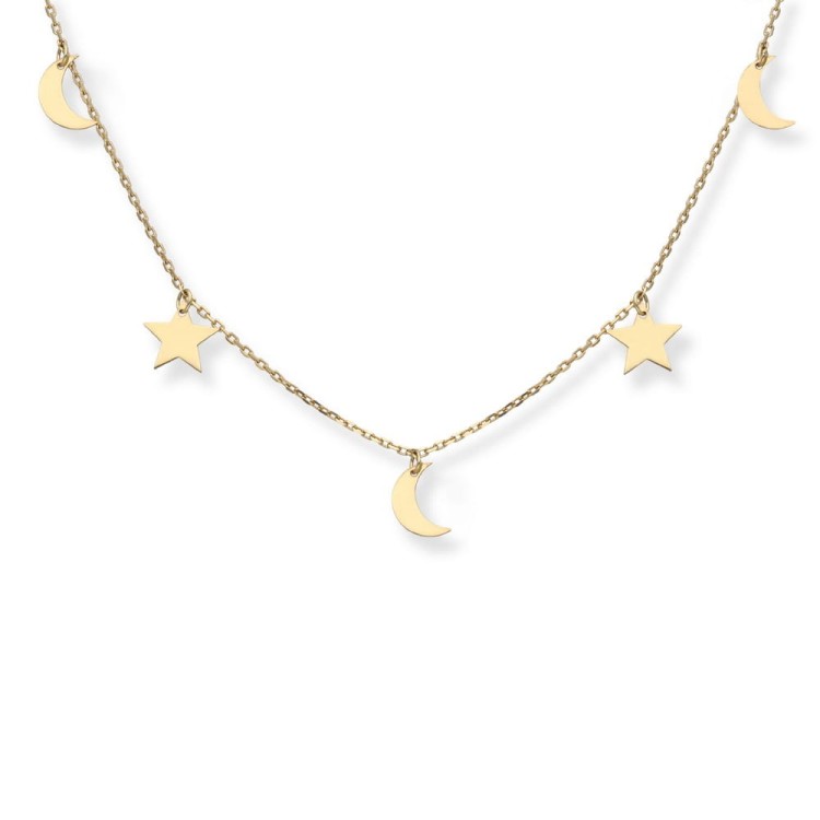 Srebrny pozłacany delikatny łańcuszek z zawieszkami - gwiazdki i księzyc