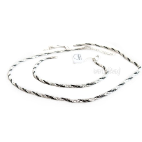 KOmplet bizuterii srebrnej łańcuszek z bransoletką - skręcona plecionka