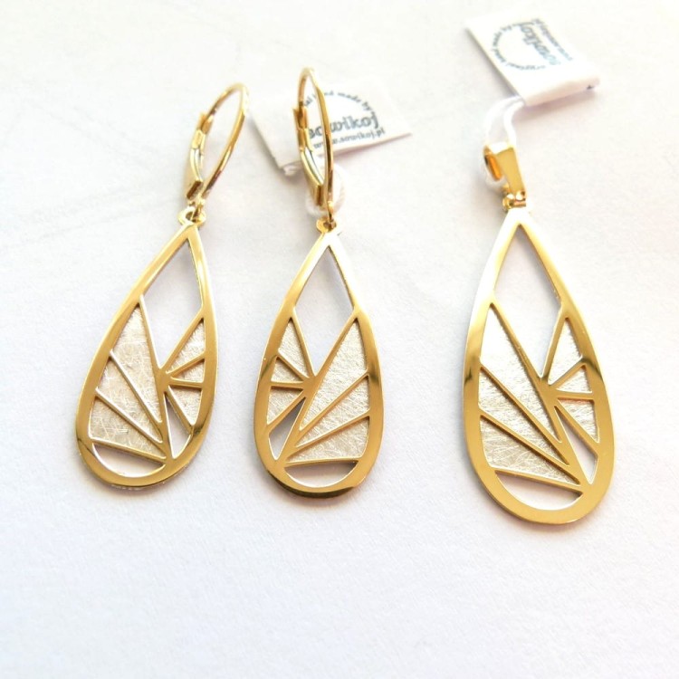 Dwukolorowe kolczyki z wisiorkiem srebrne i pozłacane płatki