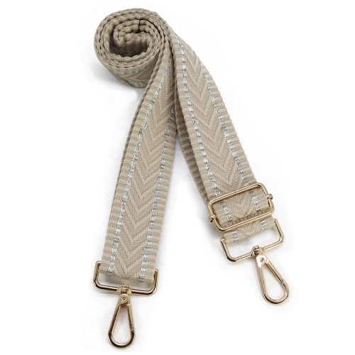 Pasek parciany do torebki beż glamour  z karabińczykami
