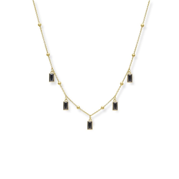 Naszyjnik srebro pozłacane prostokątne czarne cyrkonie