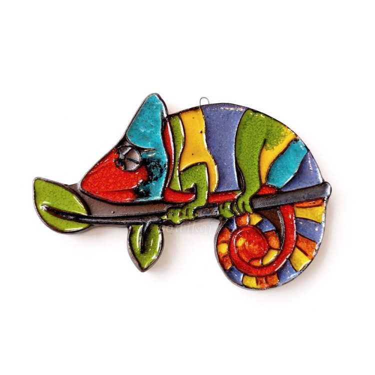Kolorowy kameleon figurka ceramiczna - zawieszka - niebieski
