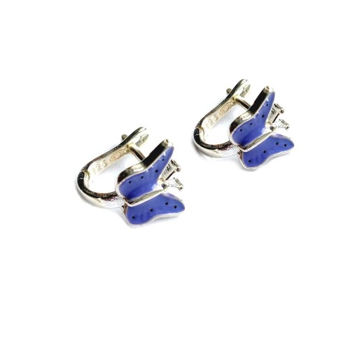 Fioletowe motylki kolczyki  srebrne