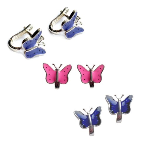 Kolorowe motylki Kolczyki srebrne
