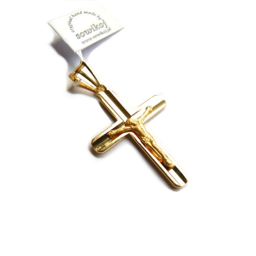 krzyżyk srebro pozłacane z pasyjka - średni
