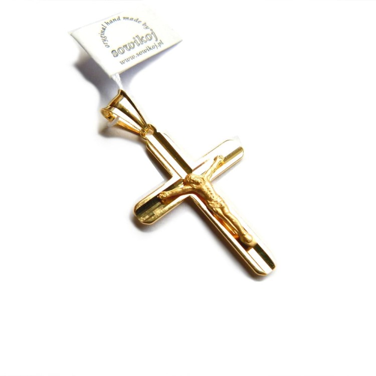 krzyżyk srebro pozłacane z pasyjka - średni