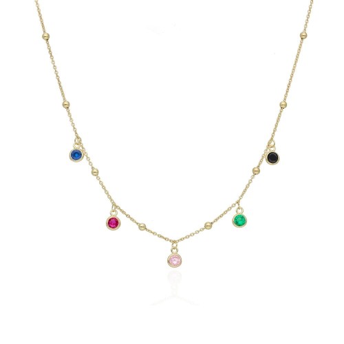 Kolorowe Kuleczki srebrny pozłacany delikatny naszyjnik - łańcuszek
