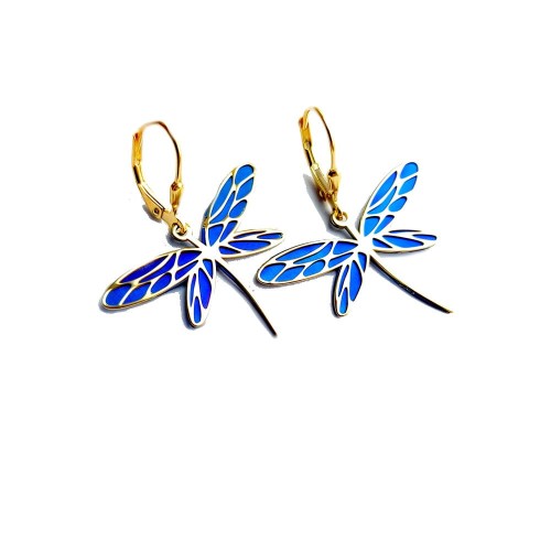 Ważki - kolczyki srebro 925 z tytanem, pozłacane z angielskim zapięciem