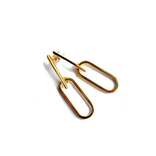 Owal - srebro 925 pozłacane kolczyki wiszące wkrętki