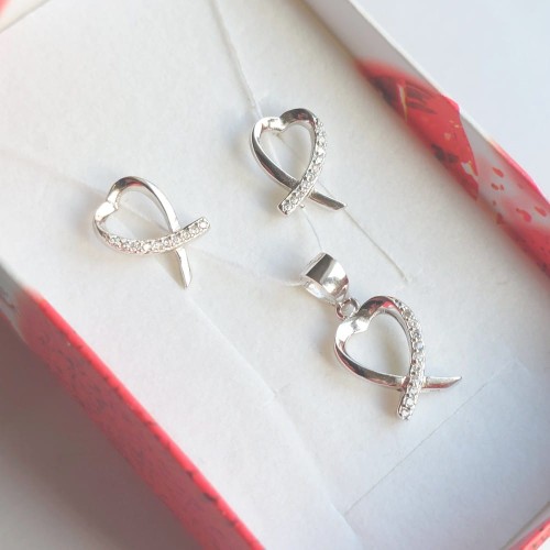 Serce komplet kolczyki i mały wisiorek - biżuteria srebrna