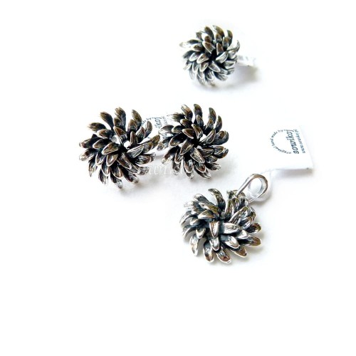 Biżuteria srebrna przestrzenna kwiaty - chryzantema