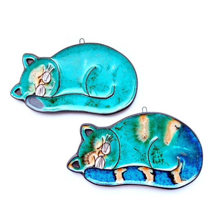 Turkusowe kotki ceramiczne śpiochy