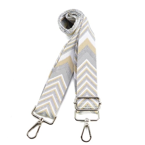 Pasek do torebki szary srebrny beż i biel zygzak 051.