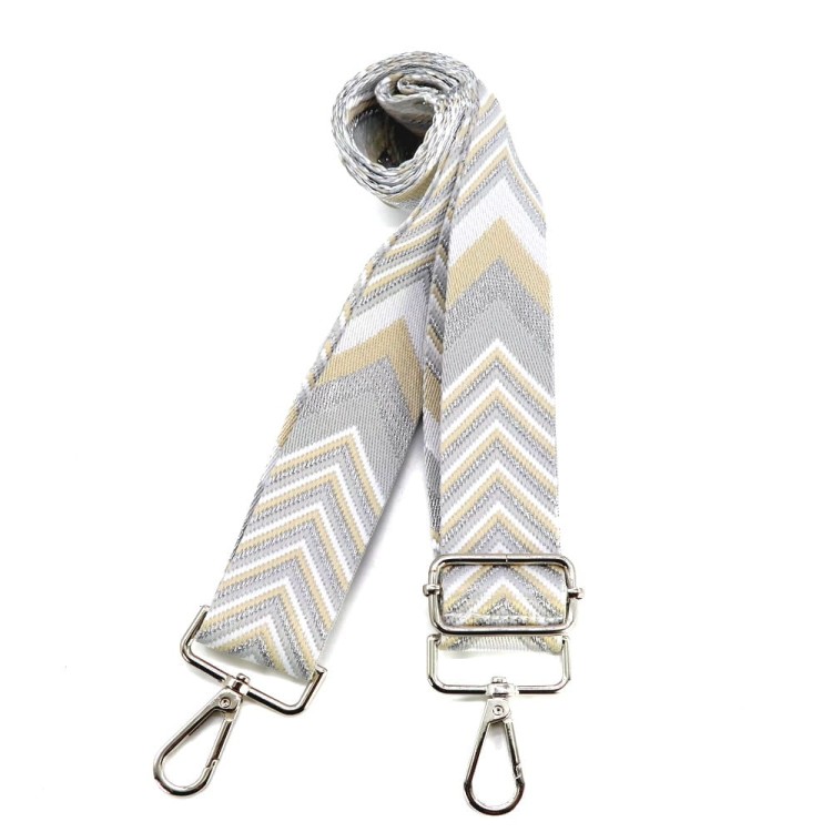 Pasek do torebki szary srebrny beż i biel zygzak 051.