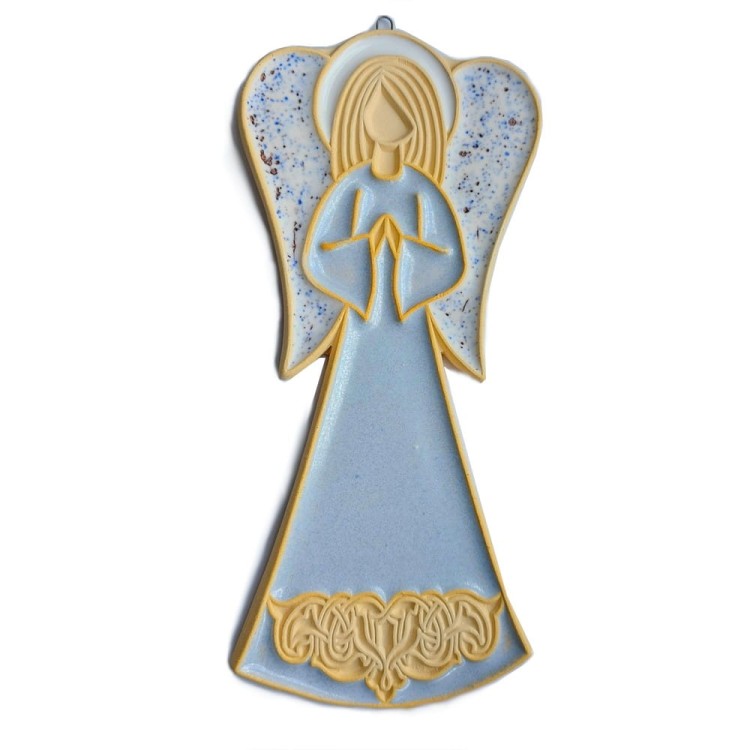 Aniołek ceramiczny z reliefem niebieski - figurka ozdobna