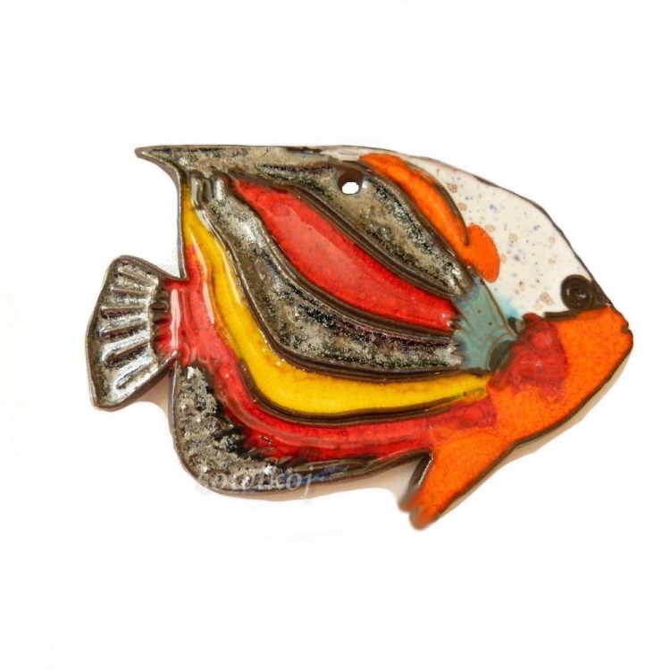 Rybka ceramiczna ozdobna do powieszenia stalowo czerwona