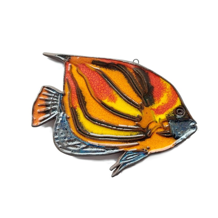 Rybka ceramiczna pielęgnica ozdobna do powieszenia stalowo czerwona