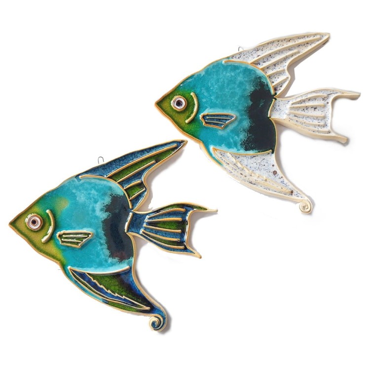 Rybka ceramiczna duży skalar turkusowy - kolorowe figurki
