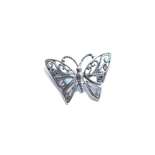 Motyl ażurowy, duża srebrna broszka z blokadą przy zapięciu