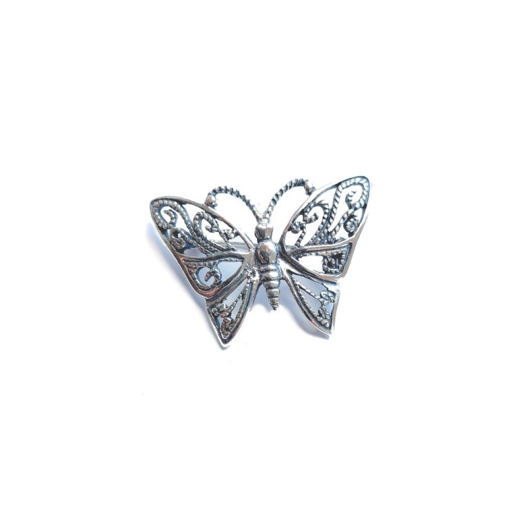 Motyl ażurowy, duża srebrna broszka z blokadą przy zapięciu