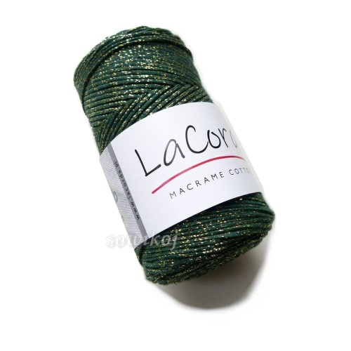 Sznurek do szydełkowania i na torebki oraz ozdoby świąteczne zielony ciemny butelka ze złotem kol.470Z