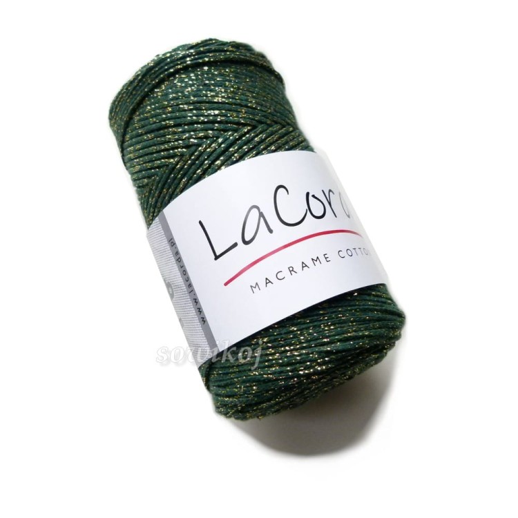 Sznurek do szydełkowania i na torebki oraz ozdoby świąteczne zielony ciemny butelka ze złotem kol.470Z