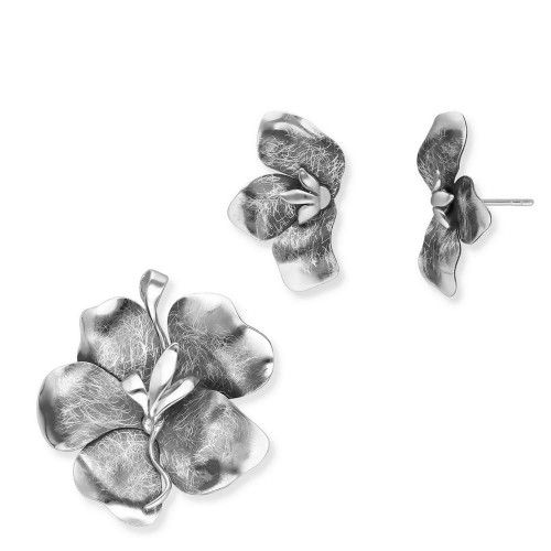 Komplet bizuterii srebrnej oksydowanej przestrzenne kwiaty - kolczyki lub wisiorek na łańcuszek.