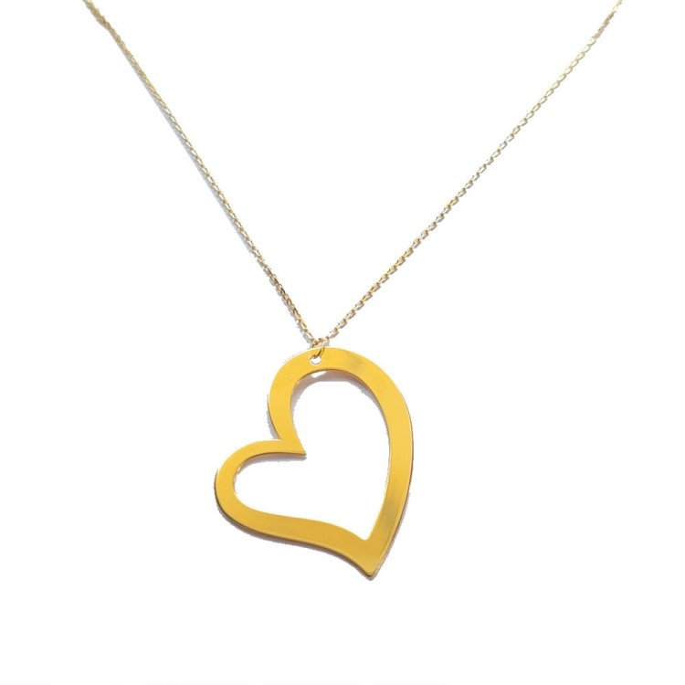 Naszyjnik łańcuszek z dużym sercem z dziurką w środku na łańcuszku z regulacją - srebro 925 pozłacane 24k złotem. Bardzo elegancka płaska i idealnie gładka zawieszka w kształcie serca.