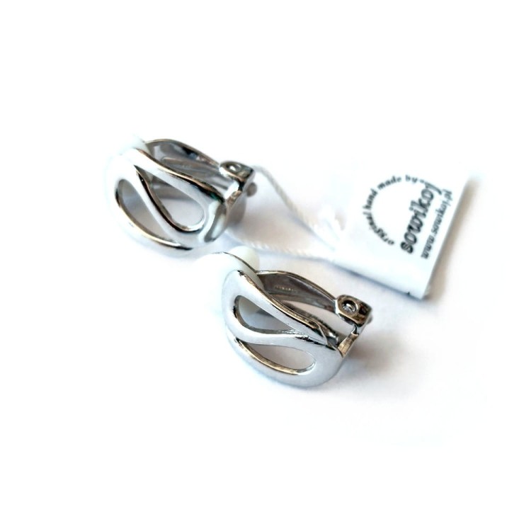 Srebrne klipsy z dwóch pętli - dwie splecione krople -klips srebro 925 z silikonową podkładką