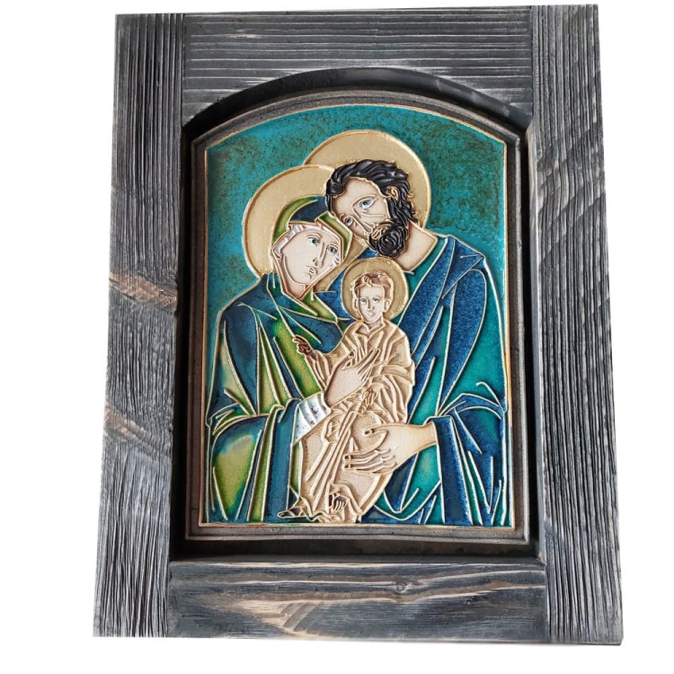 Ceramiczna ikona - Boża rodzina w turkusie
