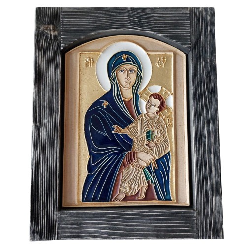 Obraz ikona ceramiczna w ramie - złota