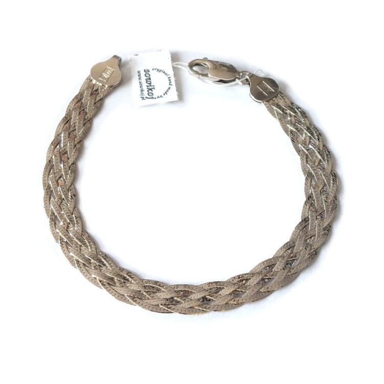 Szeroka płaska pleciona bransoletka srebro 925 rodowane poszerzany warkocz podwójny.