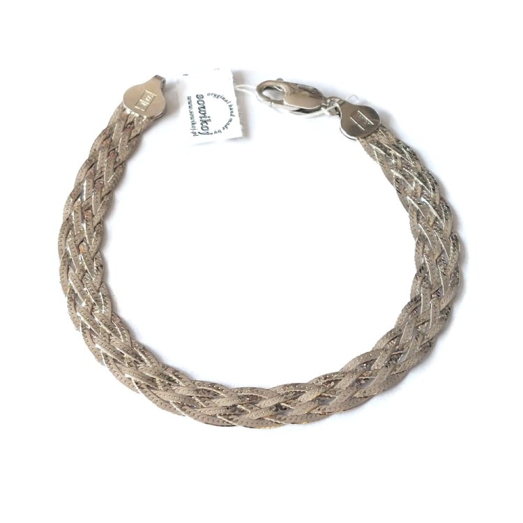 Szeroka płaska pleciona bransoletka srebro 925 rodowane , plecionka płaska poszerzany warkocz podwójny.